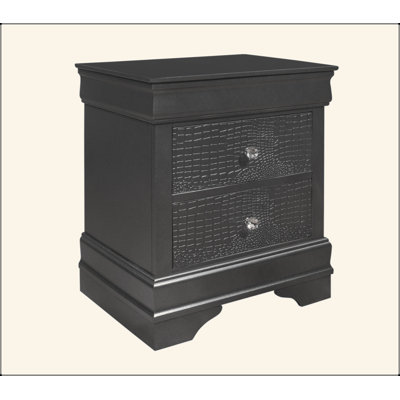 Contemporary Nightstand with Crystal Embellished Hardware & Textured Drawer Fronts
