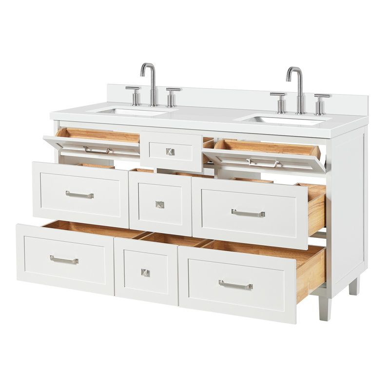 Meuble-lavabo double 67 po ARIEL Monroe, Blanc, 66" - 67", Pure White Quartz