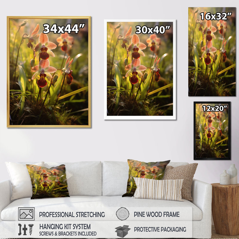 «Red Green Exotic Orchids Elegance» sur impression sur toile, Cadre simple noir, H 32 po x l 24 po x P 1 po