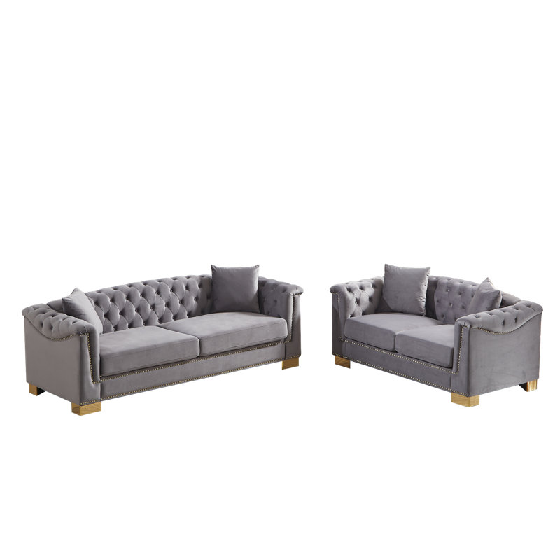 Canapés Chesterfield en velours de qualité supérieure, classique moderne, parfait pour les salons