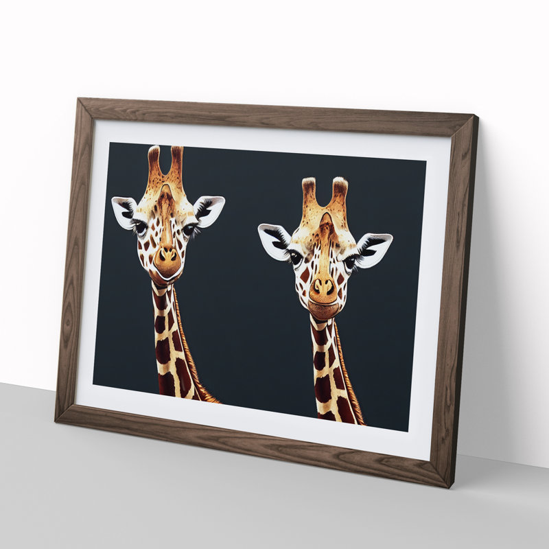 Two Giraffes Vol.2 - Framed Print, 46cm H x 64cm W x 2cm D, Walnut Framed