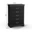Commode 5 tiroirs cerisier foncé avec joints en queue d'aronde anglaise, pieds de support et poignées de tiroir suspendues - Mobilier de chambre à coucher transitionnel