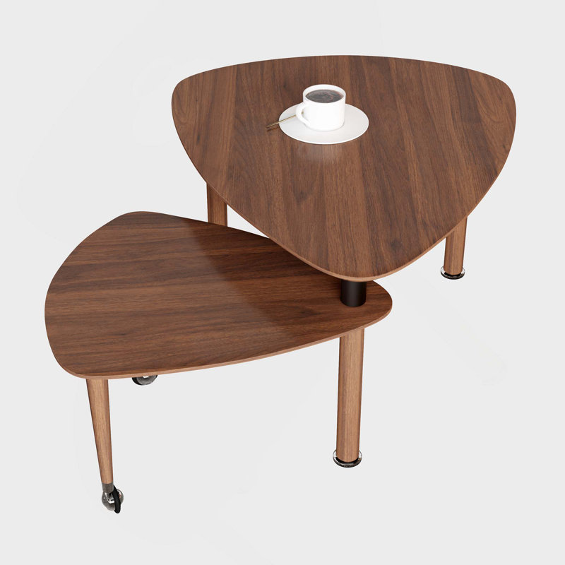Table basse rotative moderne à 360 degrés avec pieds en bois massif pour salon, appartement, Noyer