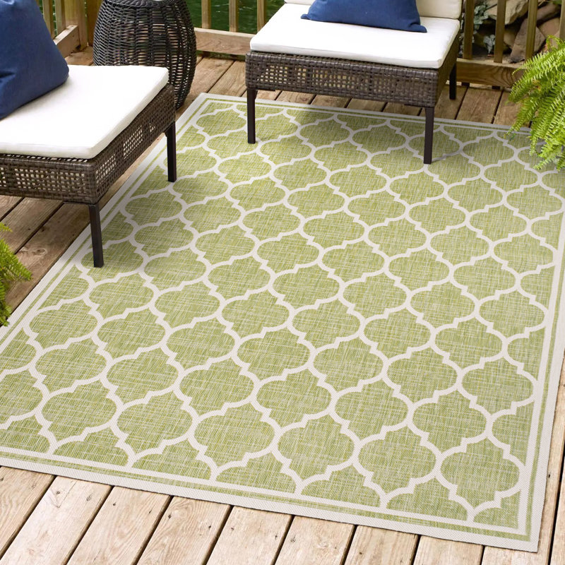 Tapis d'intérieur / extérieur vert / crème Trebol, Rectangle 9 pi x 12 pi