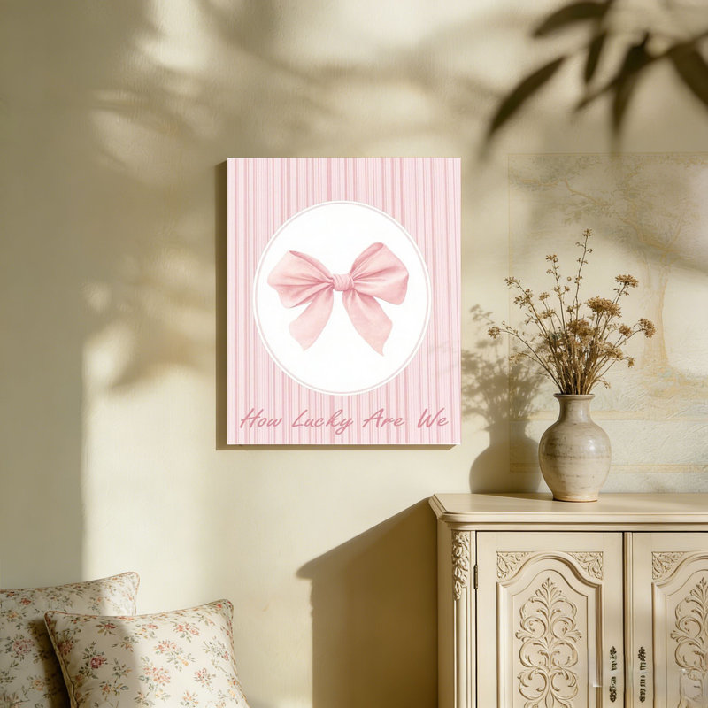 Light Pink Bow Canvas,Built-in Back Wood Frame Wall Art 36" x 24" Home Accent Decor