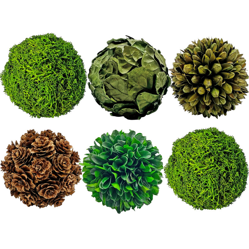 Sharen Handmade Natural & Preserved Topiary Balls – Decorative Bowl Filler Orbs In Green & Brown – Botanical Accent Set
