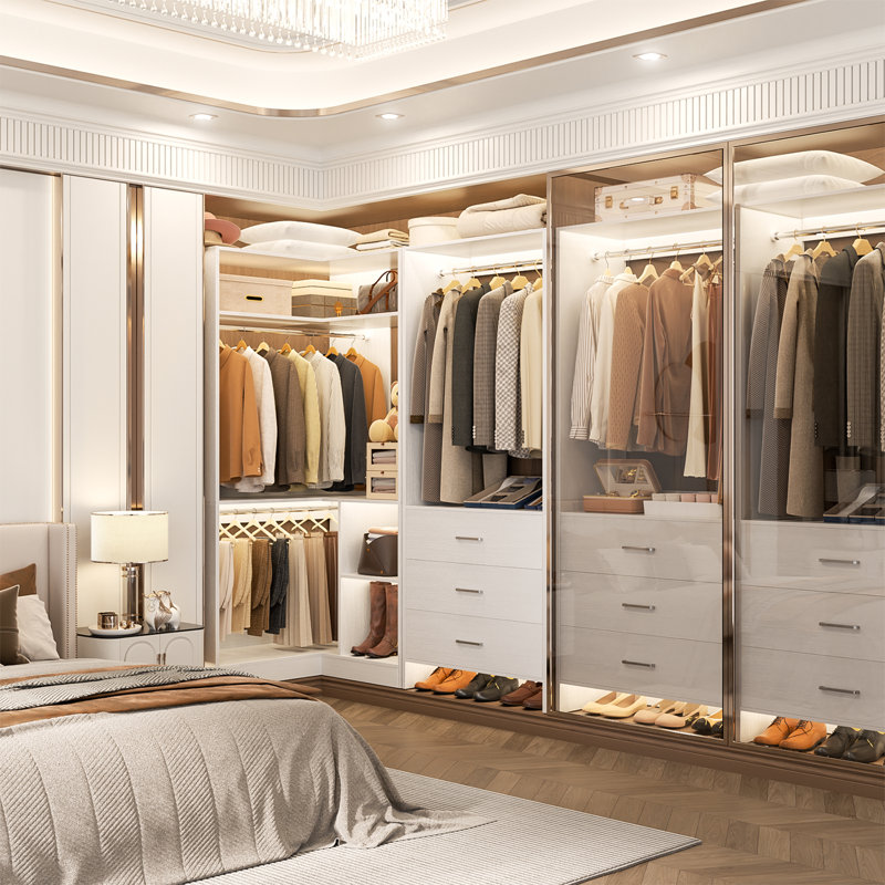 31.5'' - 57.2'' W Closet System with Wooden Drawers, White