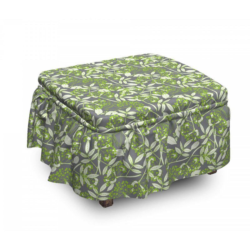 Ottoman Slipcover, Botany Creeper Leaf Berry Apple Green/Taupe