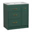 Ensemble de meuble-lavabo classique vert forêt de 30 po avec trois tiroirs, dont un tiroir à double couche, avec de longues poignées dorées - parfait pour les petites salles de bain