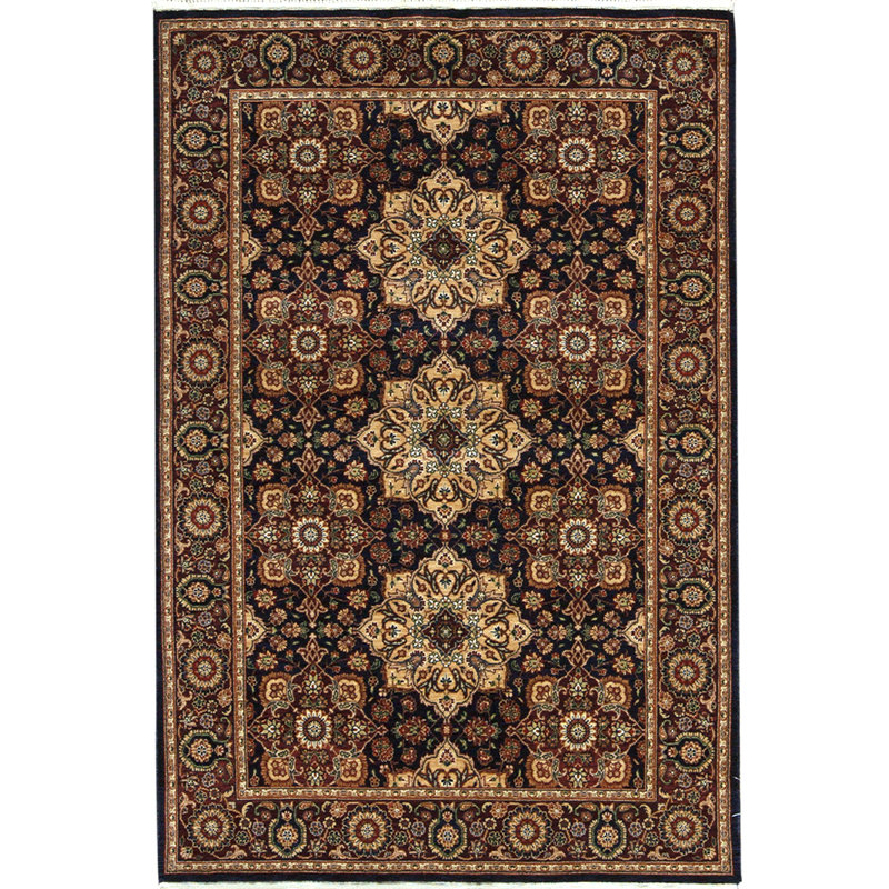 Tapis brun / noir / noir noué à la main de haute qualité