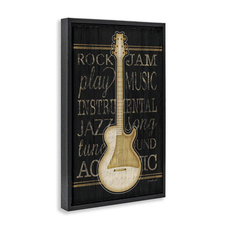 Art mural sur toile à motif de guitare électrique, design par Jennifer Pugh, Cadre flottant noir de jais, H 25 po x l 17 po