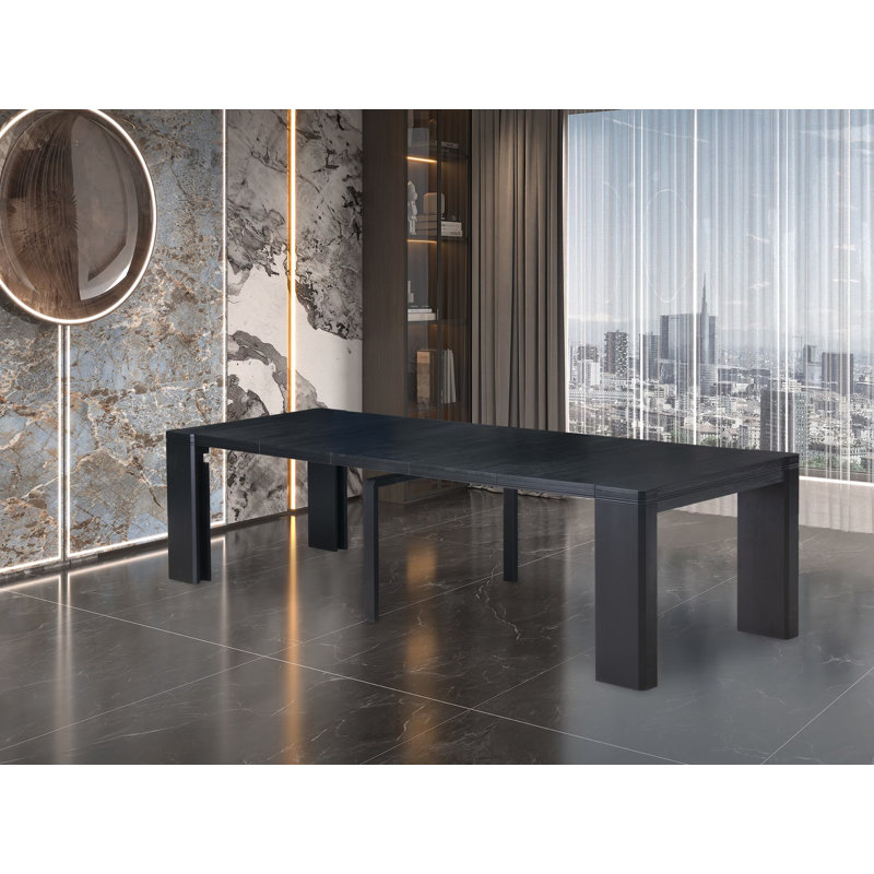Table de salle à manger extensible - plateau de table rectangulaire avec rallonge amovible et pieds élégants, finition noire brossée