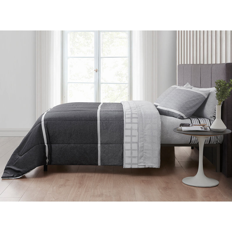 Ensemble de literie 7 pièces Alfie, Édredon de très grande taille et 6 pièces suppl, Gris
