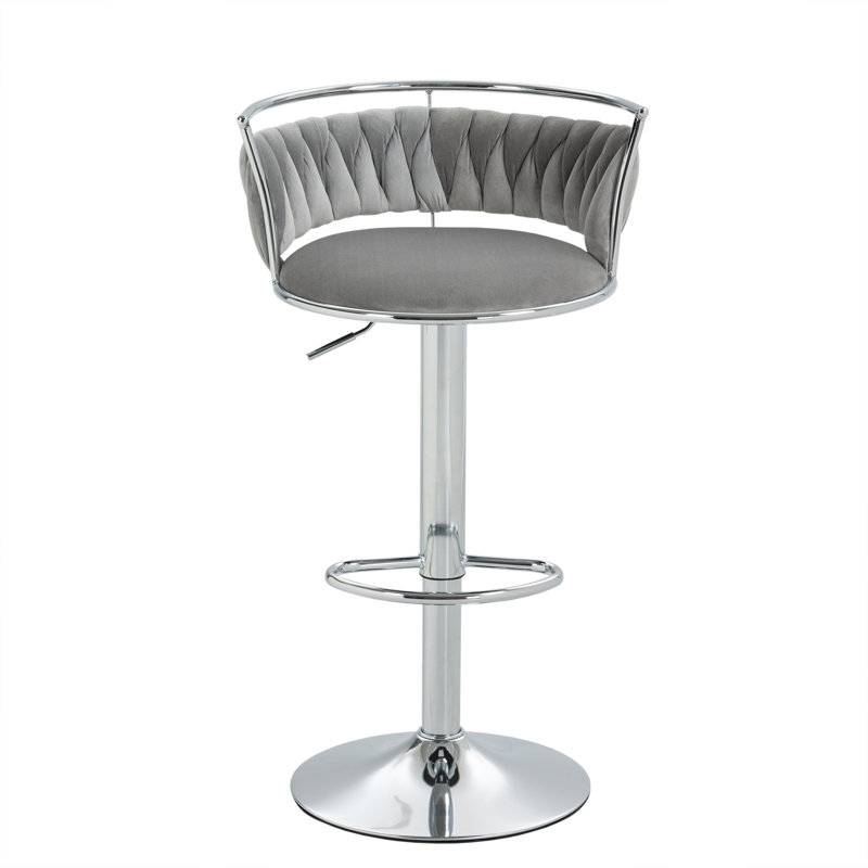 Christal Height Adjustable Swivel Bar Stool, Grey, Silver