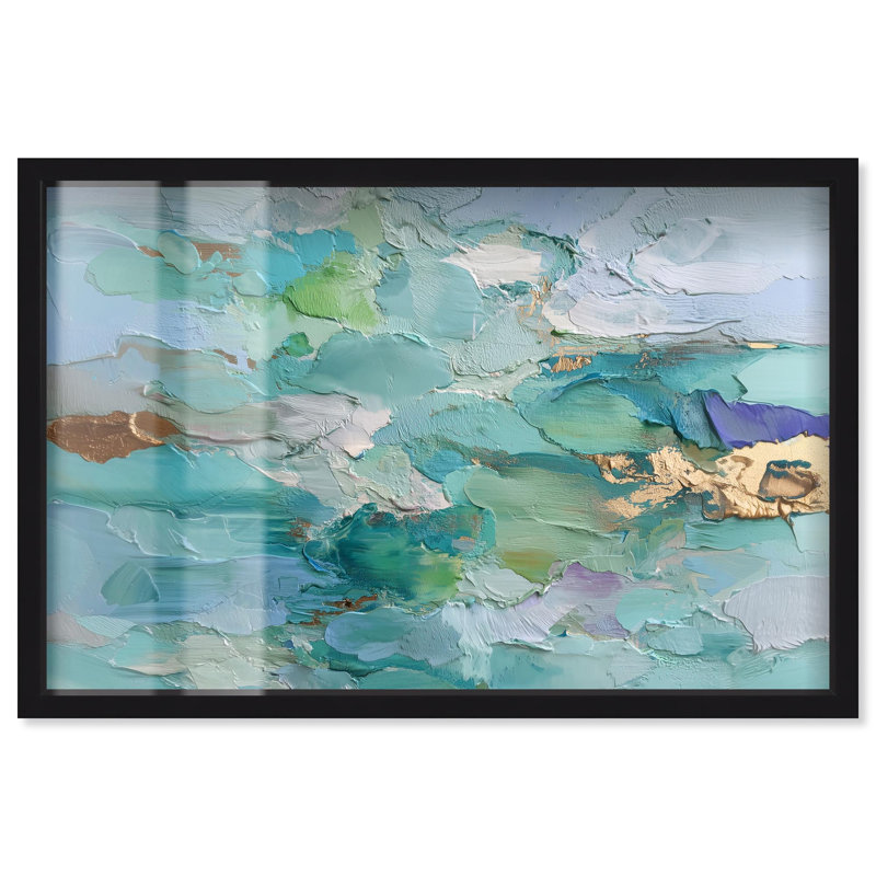 Décoration murale bleue Azure Tide IV Shadowbox par Art Remedy, cadre noir, 31 x 21, H 21 po x l 31 po, Structure noire