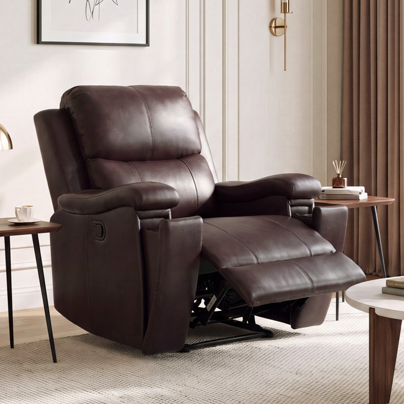 Fauteuil inclinable manuel en cuir végétalien de 37 po de large avec porte-gobelet intégré Emony, Red