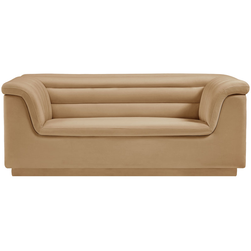 Hoskie 72'' Velvet Loveseat, Camel Velvet
