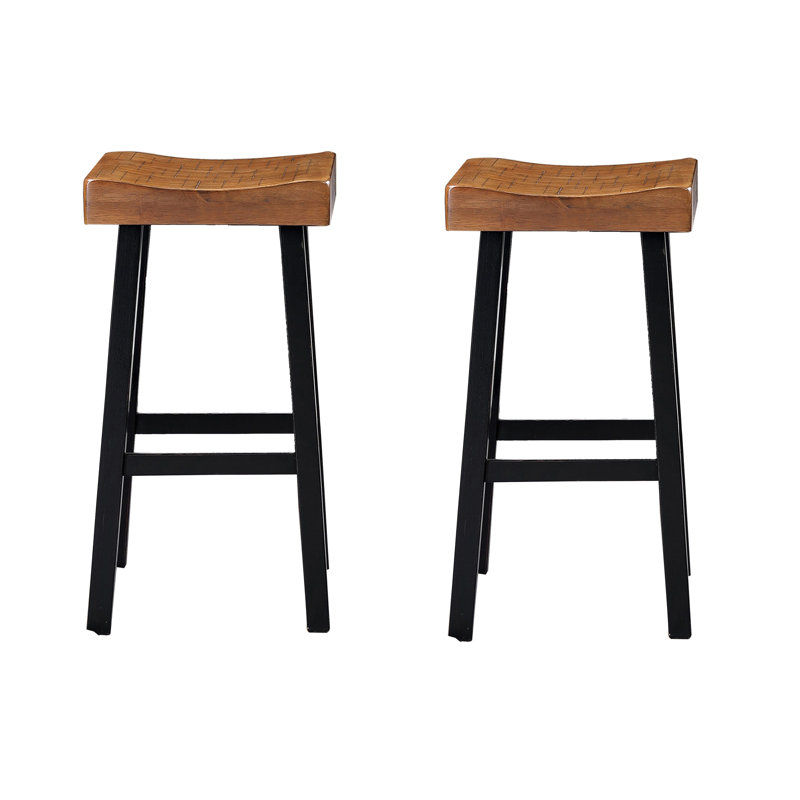 Ensemble de 2 tabourets de bar Bianca, siège en bois massif, style campagne, Brun clair