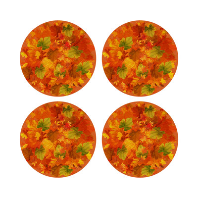 Fallen Leaves Vegan Leather Round Pebble Placemat