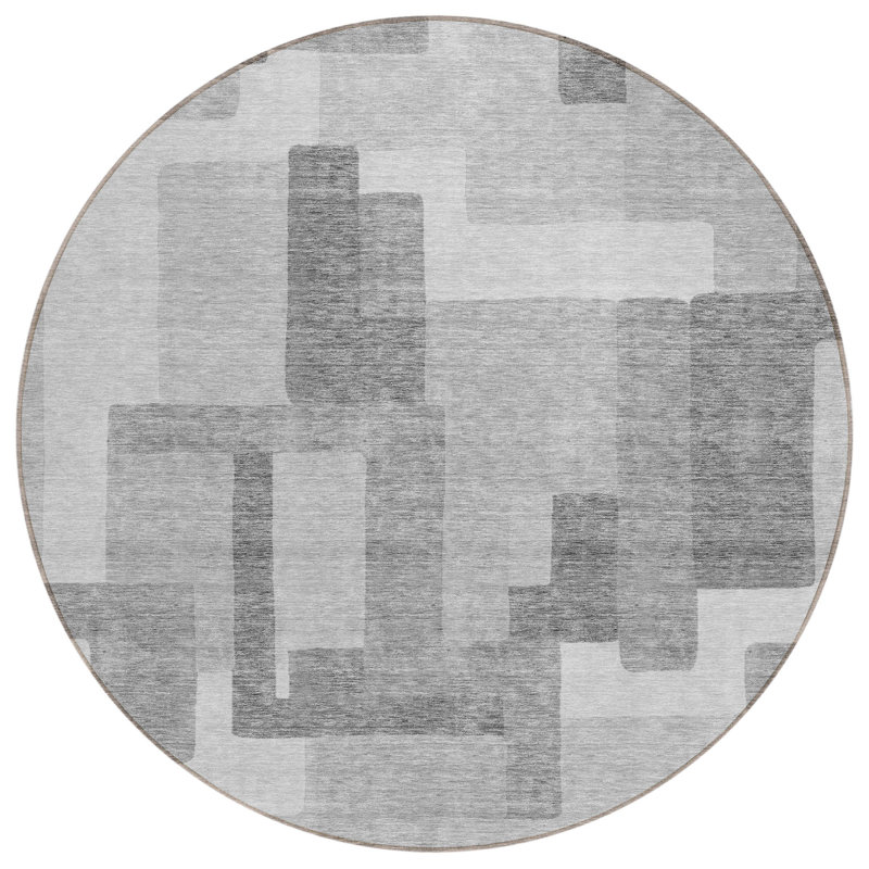 Tapis d'intérieur rond lavable abstrait gris anthracite 8 pi