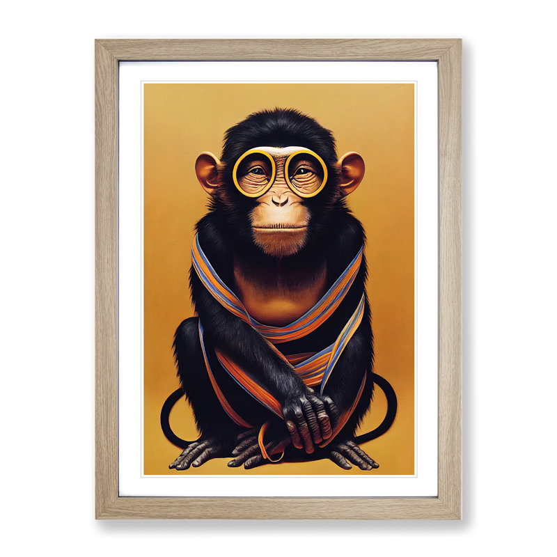Young Monkey No.1 - Single Picture Frame Print, 34cm H x 25cm W x 2cm D, Oak