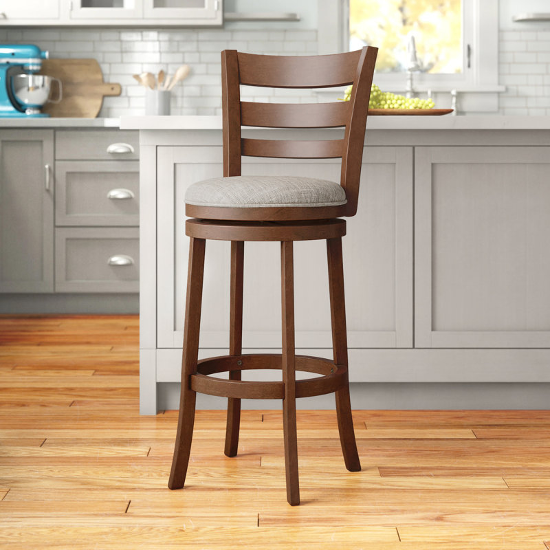 Tabouret de bar et de comptoir pivotant Adelynn, Cerisier foncé, Lin gris, Tabouret de bar (hauteur de siège de 29,96 po)