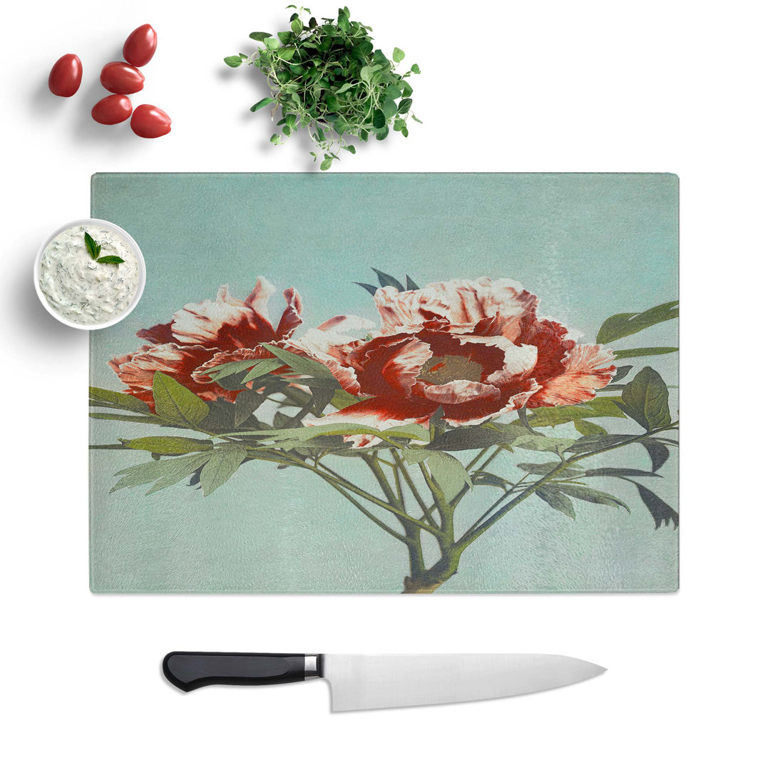 Tempered Glass Tree Peony by Kazumasa Ogawa Chopping Board