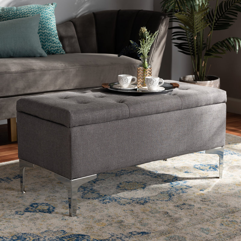 Polyester Upholstered Storage Bench, Grey