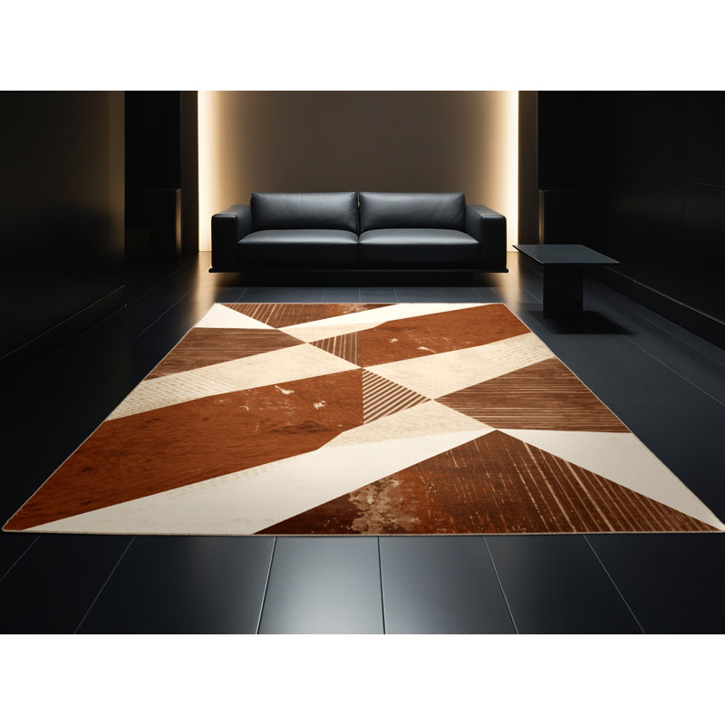 Tapis à motif géométrique doux et moelleux Eiler, 6 po de diamètre