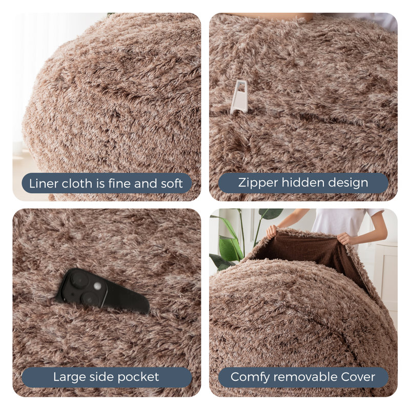 Polyester Bean Bag Chair, 47.2" H x 47.2" W x 27.6" D, Coffee Polyester