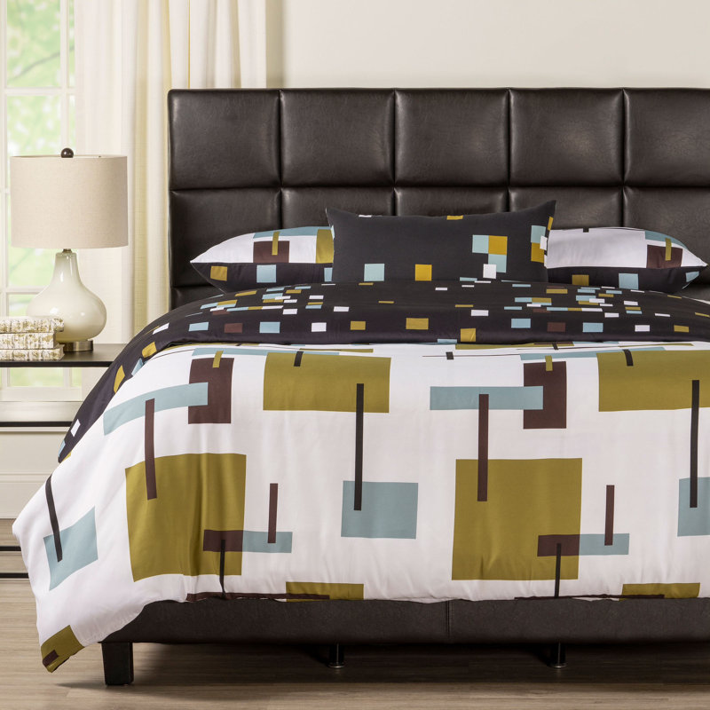 Reconstruction Geometric Shapes Duvet Cover & Insert, Queen Duvet + 2 Queen Shams + 1 Throw Pillow
