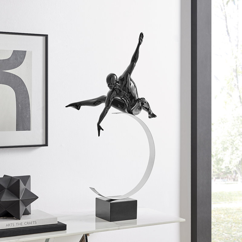 Dynamic Man Resin and Metal Handmade Sculpture, Black