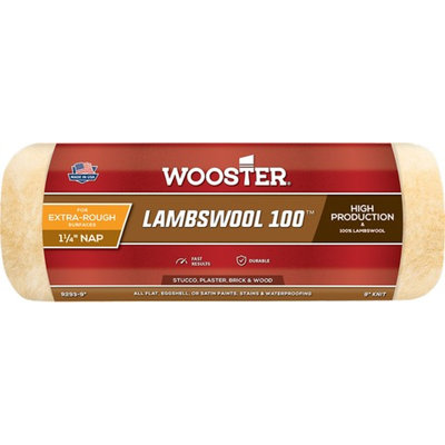 Wooster R293 9" X 1-1/4" Nap Lambswool 100 Roller Cover-1PK