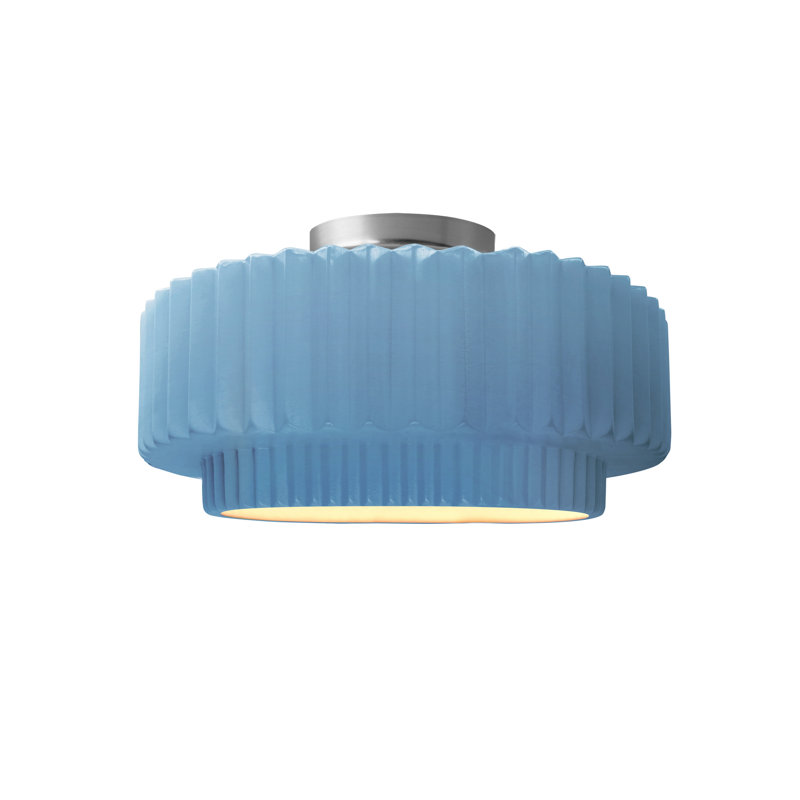 Plafonnier semi-encastré en céramique Radiance, Bleu ciel, Nickel brossé, H 7 po x l 12 po x P 12 po