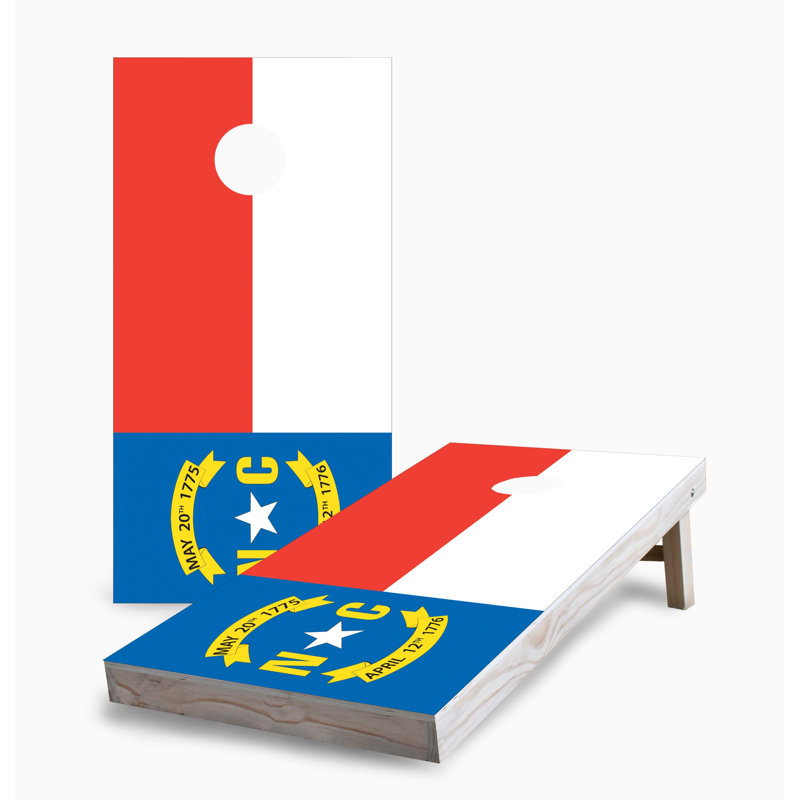 Ensemble de jeu de cornhole 2 x 4 avec drapeau de l'État de la Caroline du Nord | Comprend (2) planches (8) sacs et accessoires optionnels