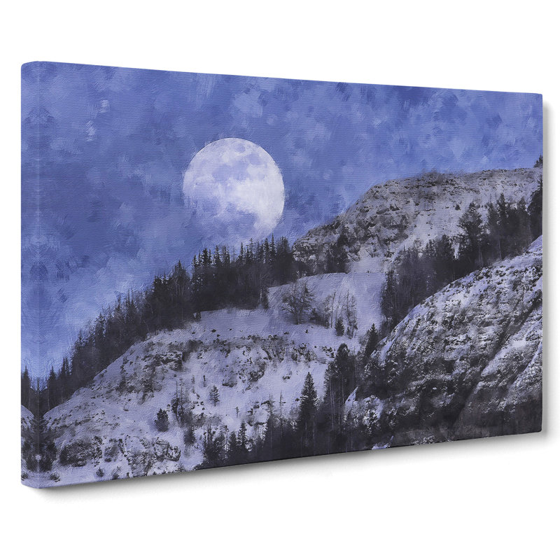 Full Moon Over The Mountains - Wrapped Canvas, 35cm H x 50cm W x 3cm D