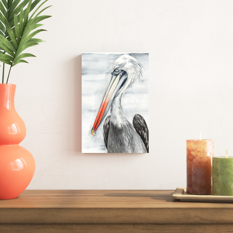 «Grey Pelican II», peinture sur toile, H 12 po x l 8 po