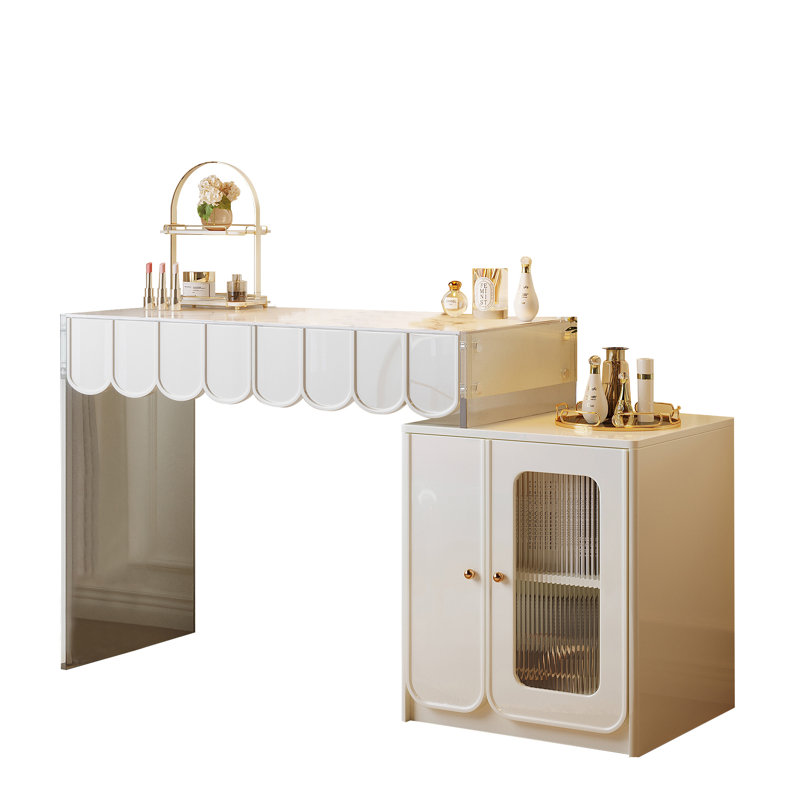 Pictor White Retractable Makeup Vanity with Drawers