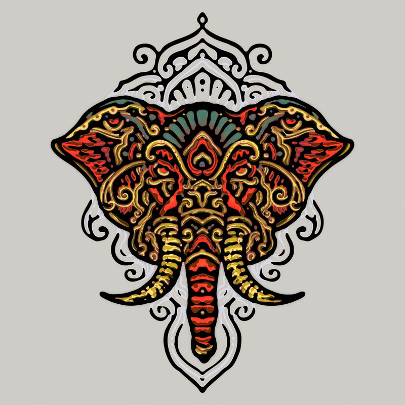 Boho Elephant 161 - Impression sur toile tendue, H 8 po x l 8 po x P 1,5 po
