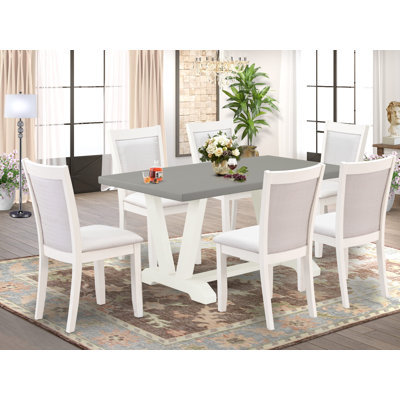 7-Piece Rectangle Wire Brushed Solid Wood Top Dining Table with 6 Chairs with Lattice Back