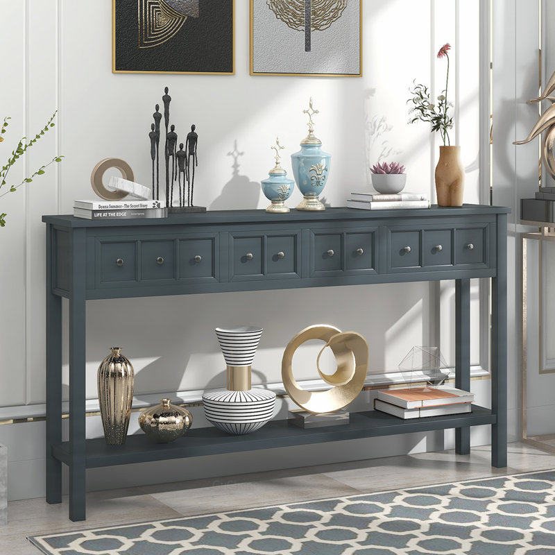 Charming Console Table with Versatile Storage and Stylish Design, Navy
