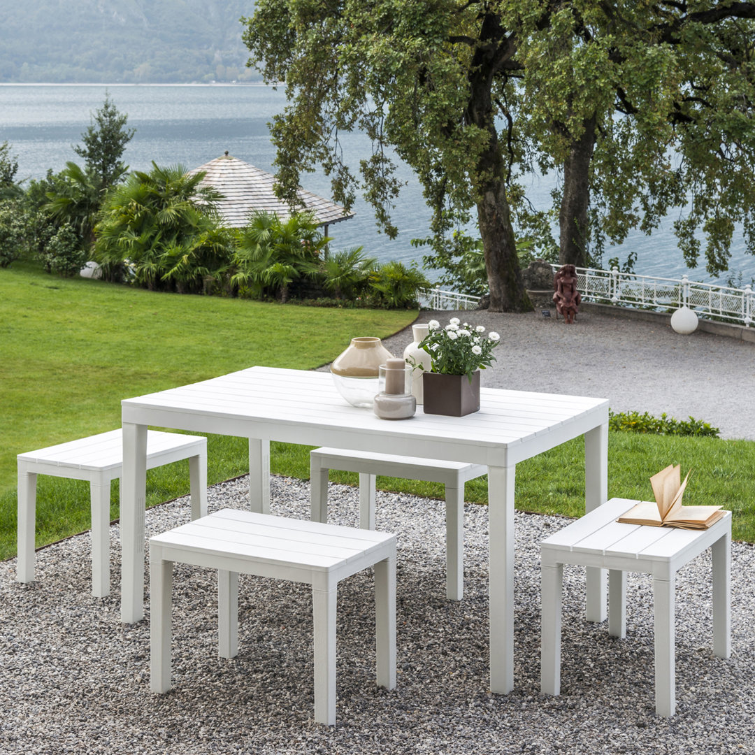 Roann Rectangular Table with 4 Bench Garden Set