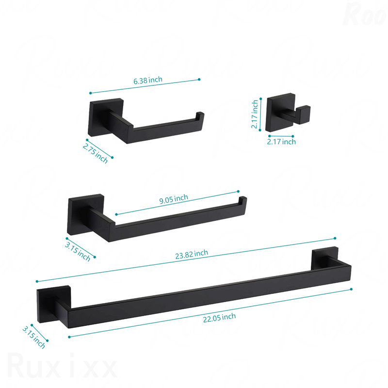 4 - Piece Bathroom Hardware Set, Matte Black