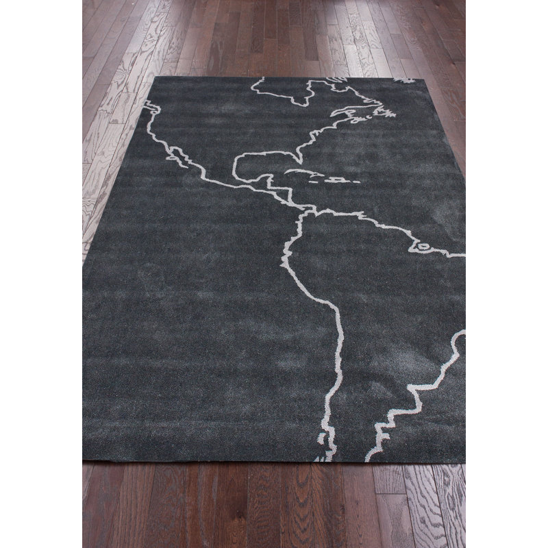 Tapis gris touffeté à la main à motif géométrique Downard, Rectangle 5 pi x 8 pi