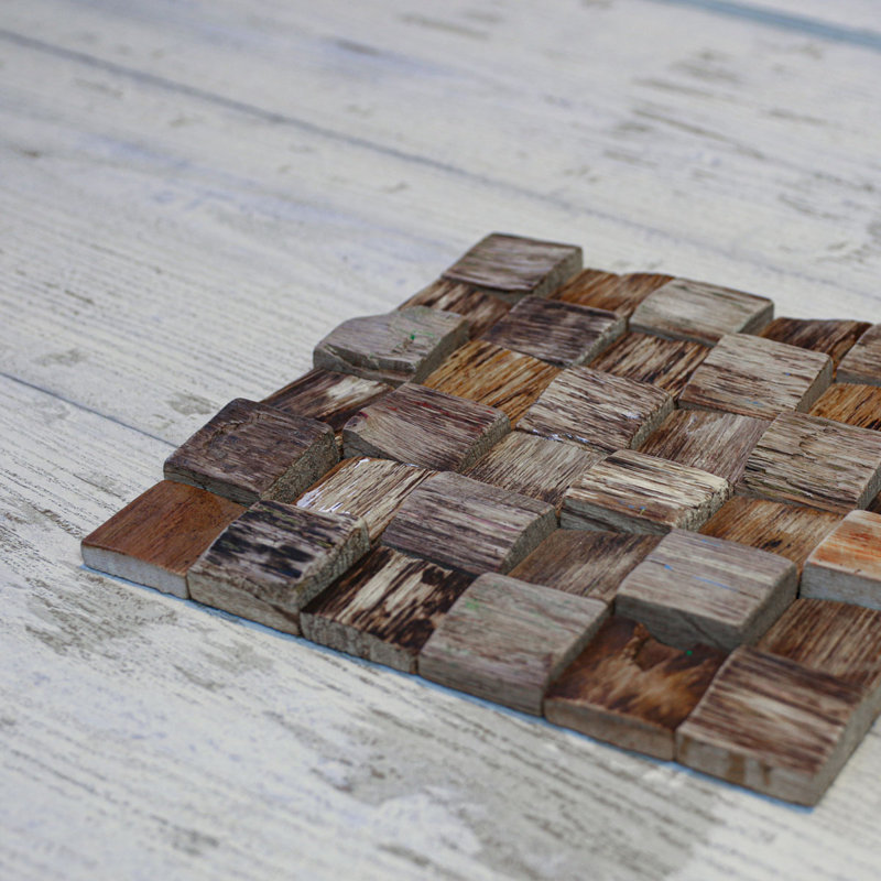 Carreau de mosaïque murale en bois récupéré l 11 7/8 po x H 11 7/8 po x P 1/2 po, finition naturelle