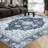 Washable Boho Vintage Distressed Area Rug, Low Pile Non Slip Foldable Printed Indoor Carpet, Belgian Velvet, Dark Blue Tone, 4'x6'-1181343546-1181343545