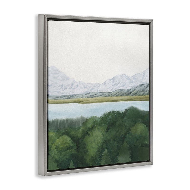 «Mountains & Forest Landscape», art mural sur toile flottante par June Erica Vess, Cadre flottant gris lustré