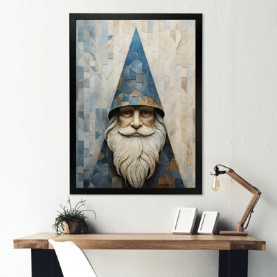 Fantaisie, portrait de gnome beige et bleu III sur toile