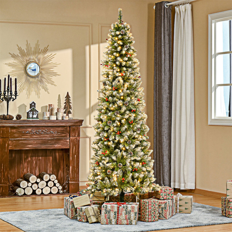 Arbre de Noël artificiel pré-éclairé enneigé, 7'5"