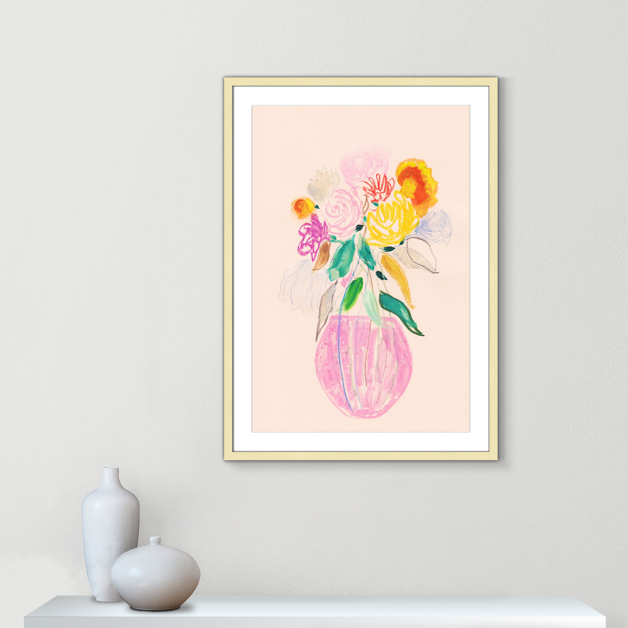 Simple Floral I Print by Bea Dina, Gold Single Picture Framed Paper, 35.5" H x 25.5" W x 1.25" D, White
